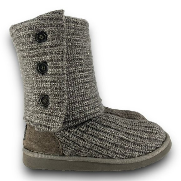 UGG Classic Cardy Knit Boots 5819 Knee High Mid Calf Fold Over Gray Women 6 - Picture 1 of 12